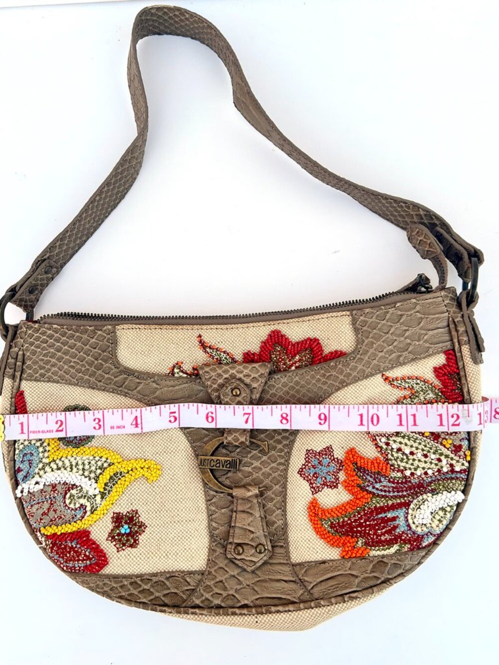Just Cavalli Y2K Boho Beaded Canvas Shoulder Baguette Bag Dustbag - Picture 11 of 14